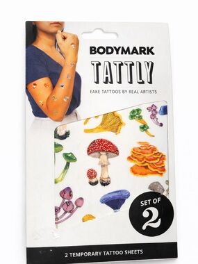 BodyMark Tattly Temporary Tattoos Set of 2 Mushroom Design Fake Tattoos New